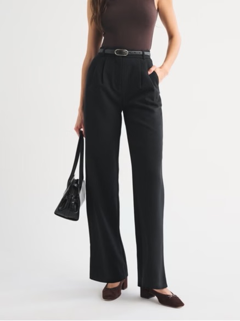 NWT Abercrombie Sloane Tailored Wide Leg Pant in Black - 34 / 18 SHORT